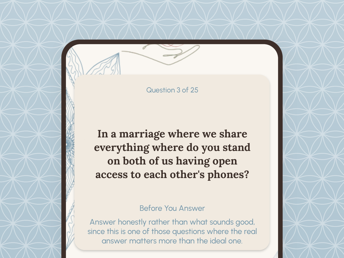 Daily conversation question card in the Tawam Al Ruh app